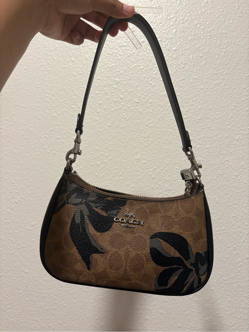 Coach Brown Floral Print Shoulder Bag with Black Trim